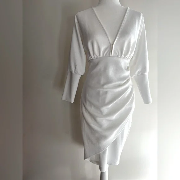 knee length dresses for ladies White Plunge Dress for Women